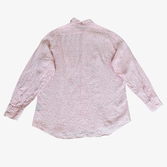 Vilebrequin Sz XXL Pink White Button Up 100% Linen Flax Long Sleeve Shirt Pocket - Picture 6 of 13